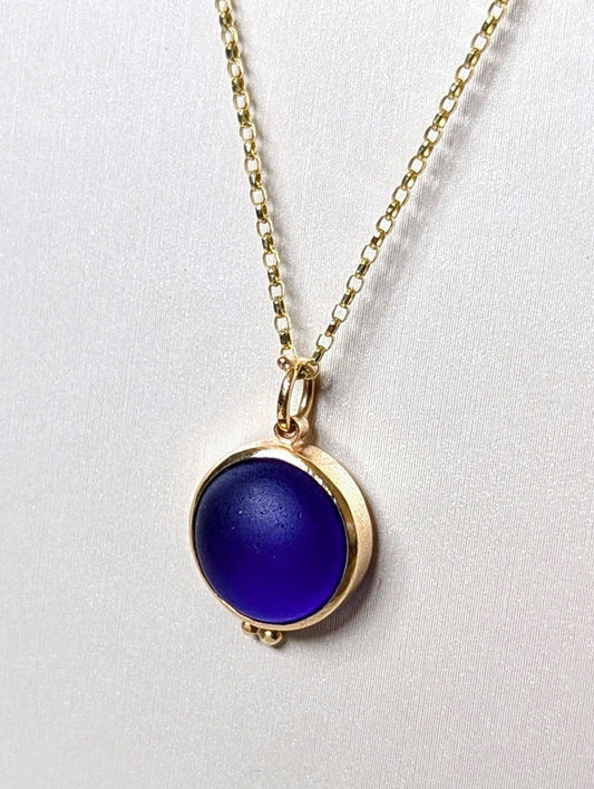 9 Carat Gold Cobalt Blue Sea Glass Necklace - Allure CollectionNecklacesBooblinka Jewellery