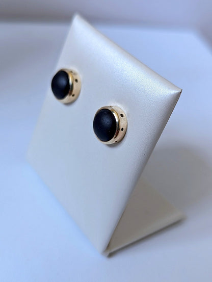 9 Carat Gold Stud Earrings with Pirate/Black Sea Glass and Bubble DesignEarringsBooblinka Jewellery