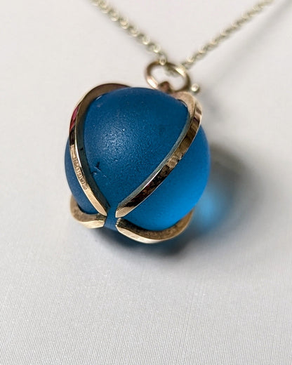 Blue Sea Glass Marble Gold Necklace - Allure Sea Glass CollectionBooblinka Jewellery