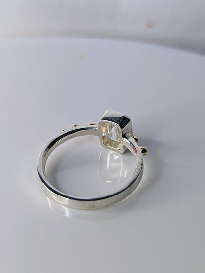 Back detail of Emerald-Cut Moissanite and Gold Accent Ring – DEI Collection by Booblinka Jewellery