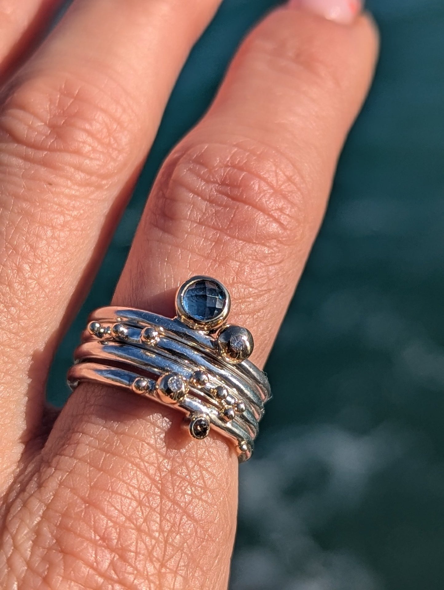 London Blue Topaz and Diamonds Stacker Rings – Ocean CollectionRingsBooblinka Jewellery