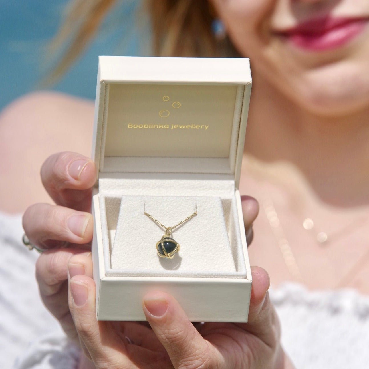 Drop of The Ocean - 18 carat Gold Necklace with London Blue Topaz SphereNecklacesBooblinka Jewellery