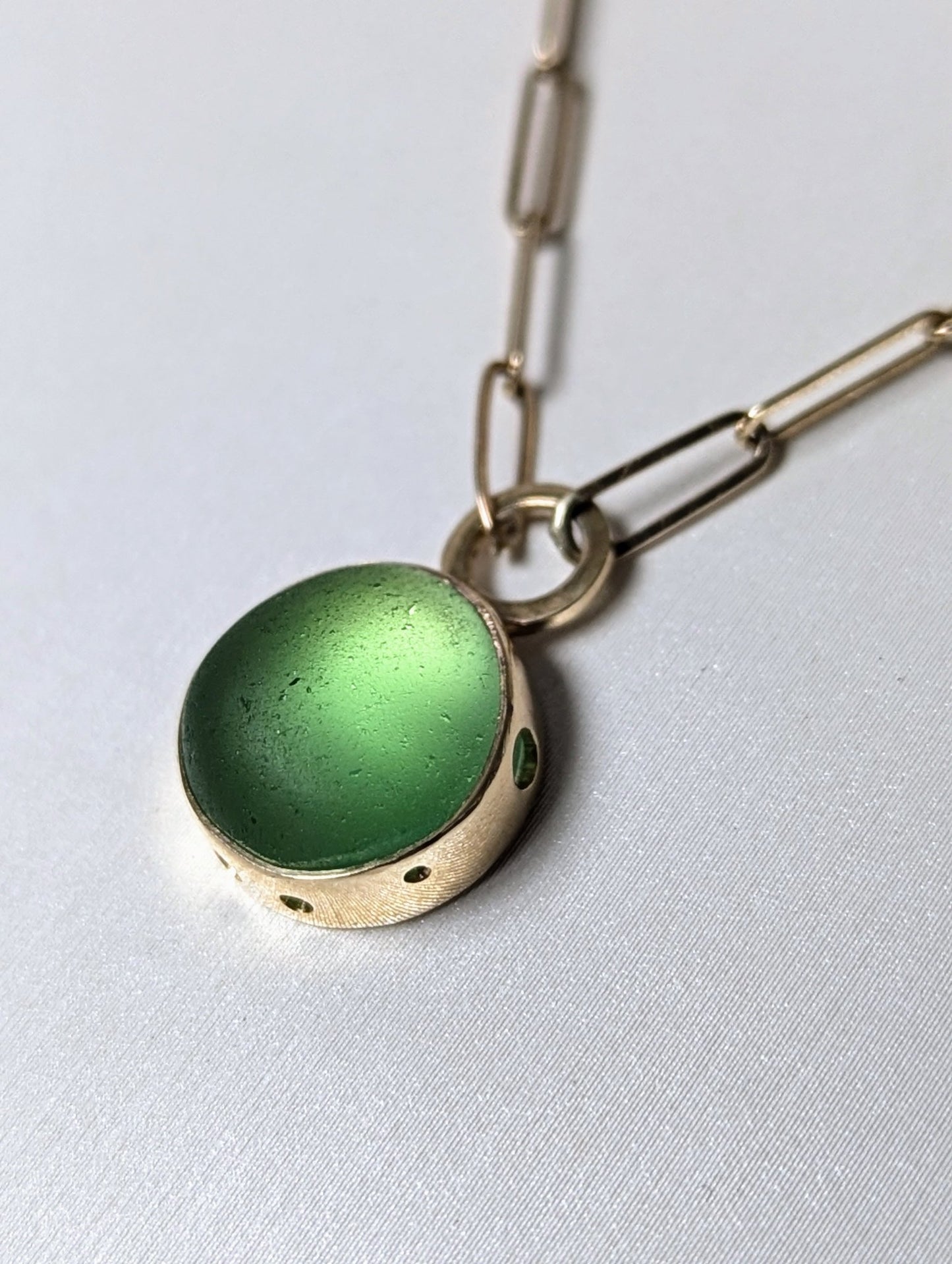 Pastel Green Sea Glass Necklace in 9 Carat Gold with Bubble Detail - Allure CollectionNecklacesBooblinka Jewellery