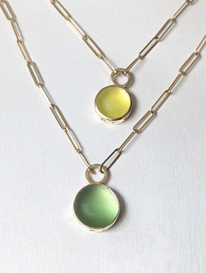 Pastel Green Sea Glass Necklace in 9 Carat Gold with Bubble Detail - Allure CollectionNecklacesBooblinka Jewellery