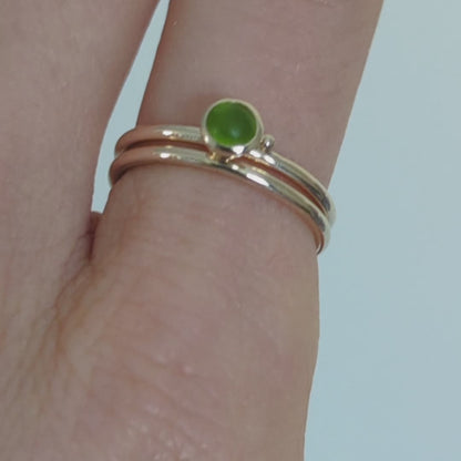 9ct Gold Stacking Rings with Green Sea Glass – Engagement & Wedding Set