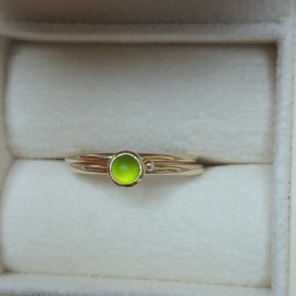 9ct Gold Stacking Rings with Green Sea Glass – Engagement & Wedding Set