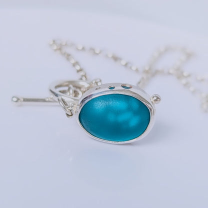 Reversible Deep Teal Silver Sea Glass Necklace - ALLURE CollectionNecklacesBooblinka Jewellery