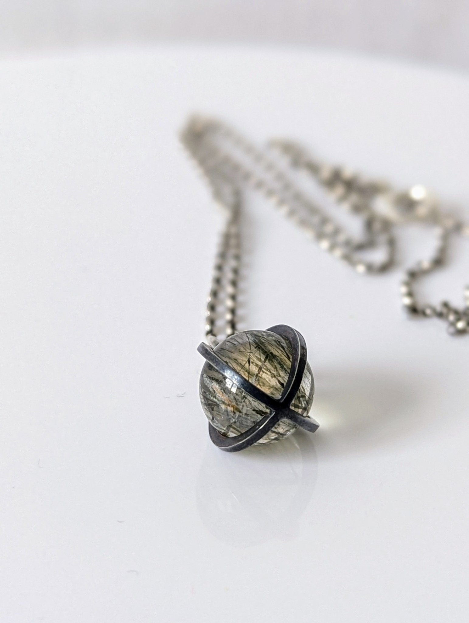 Rutilated Quartz Teardrop Necklace in Oxidised SilverNecklacesBooblinka Jewellery