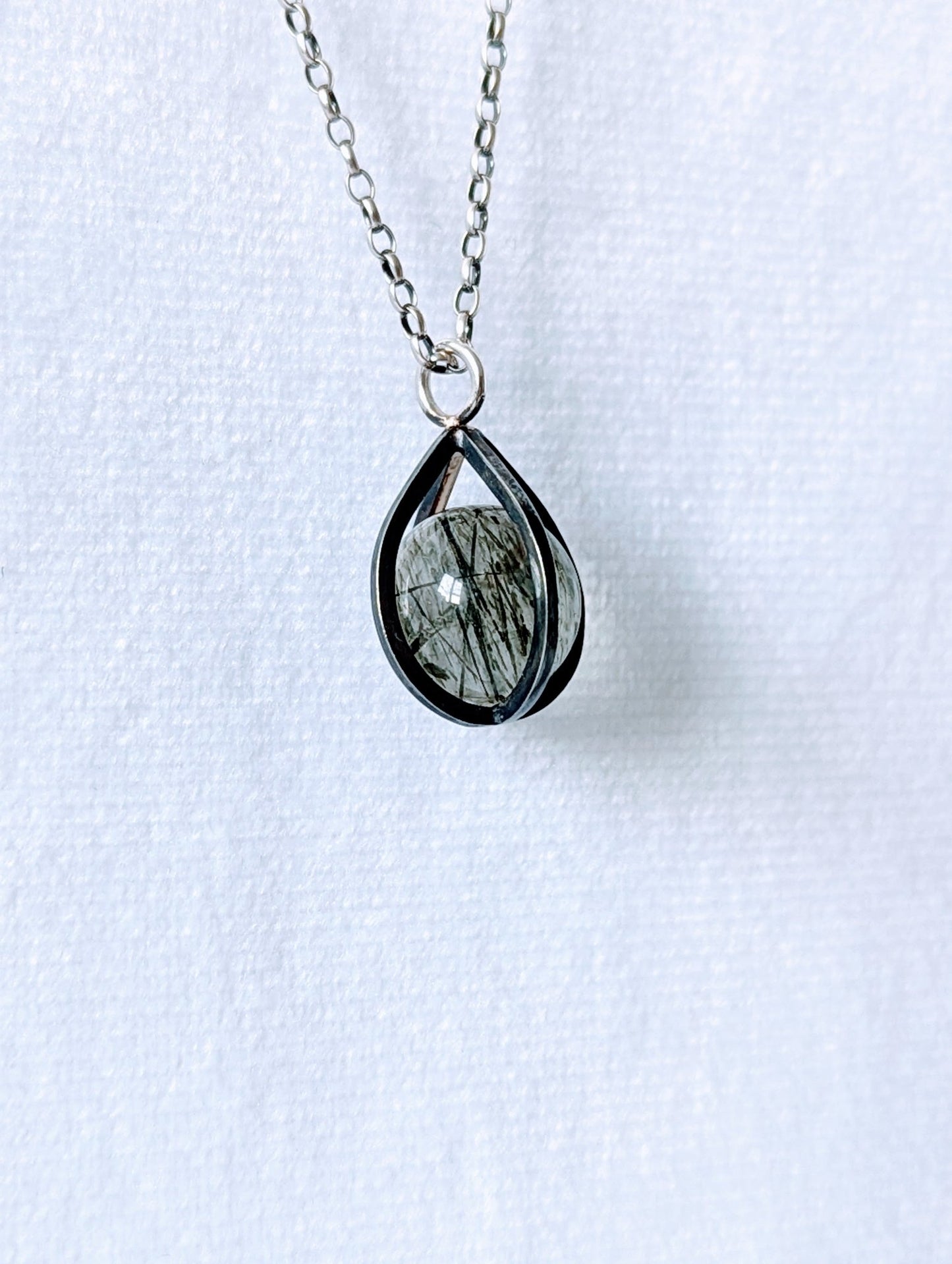 Rutilated Quartz Teardrop Necklace in Oxidised SilverNecklacesBooblinka Jewellery