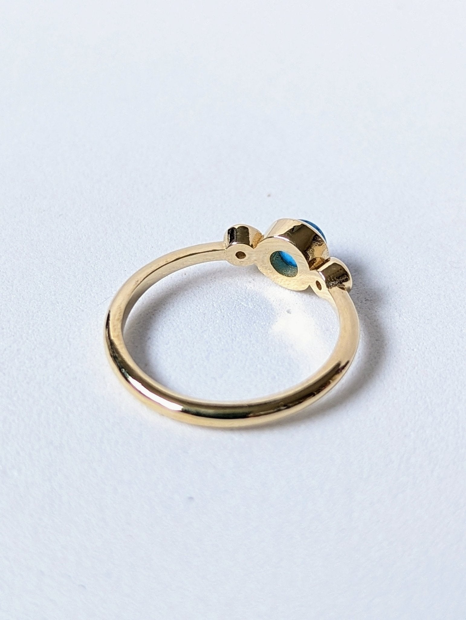 Solid 9 Carat Gold Engagement Ring with Blue Sea Glass and Ocean Diamondsengagement ringBooblinka Jewellery