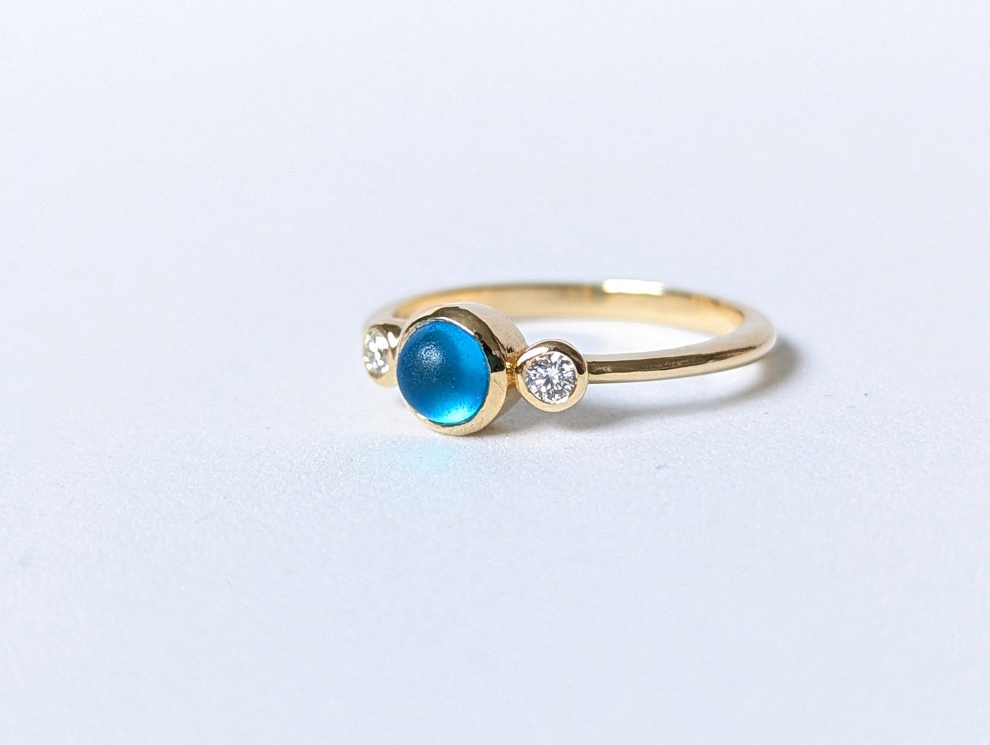 Solid 9 Carat Gold Engagement Ring with Blue Sea Glass and Ocean Diamondsengagement ringBooblinka Jewellery