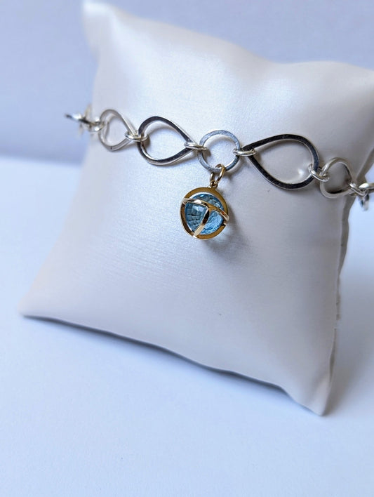 Sterling Silver Link Bracelet with Sky Blue Topaz Charm - Drop of the Ocean CollectionBraceletBooblinka Jewellery