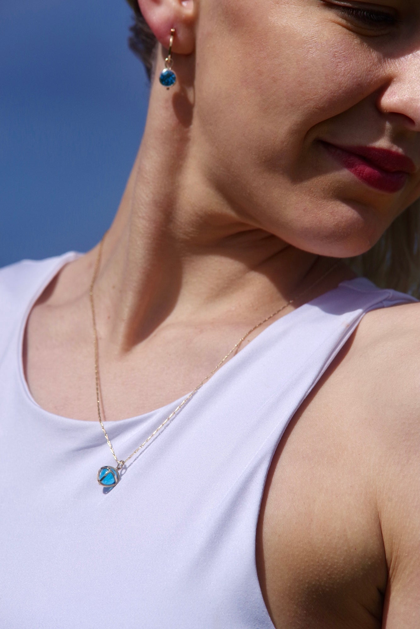 Drop of The Ocean - 9 carat Gold Necklace with Swiss Blue Topaz SphereNecklacesBooblinka Jewellery