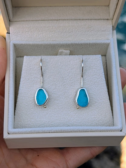 Turquoise Sea Glass Silver Drop Earrings with Gold Granule – Allure CollectionEarringsBooblinka Jewellery