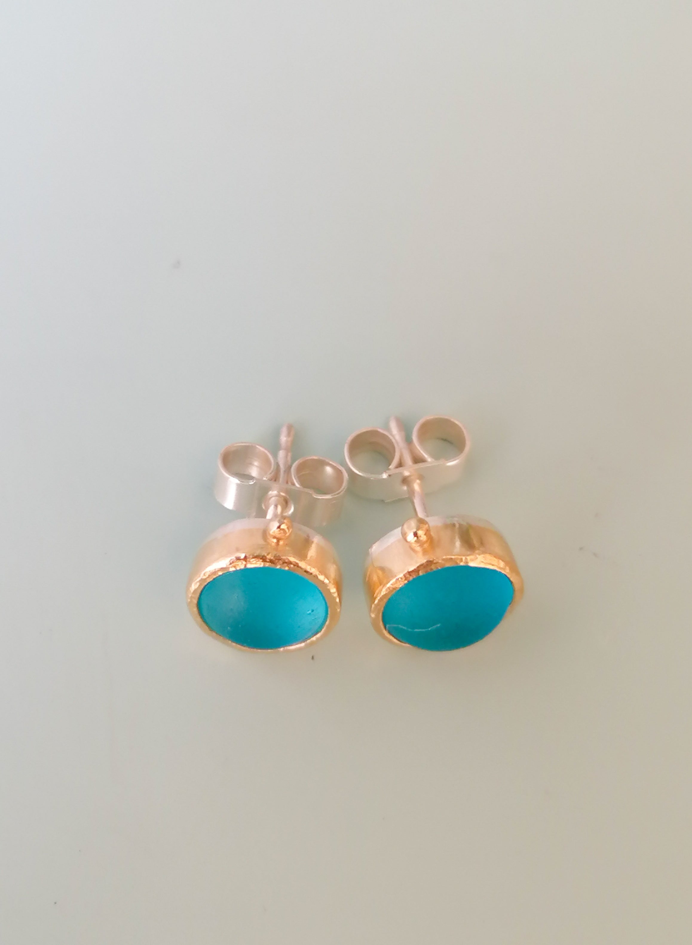 Gold and Silver Blue Seaglass Earrings