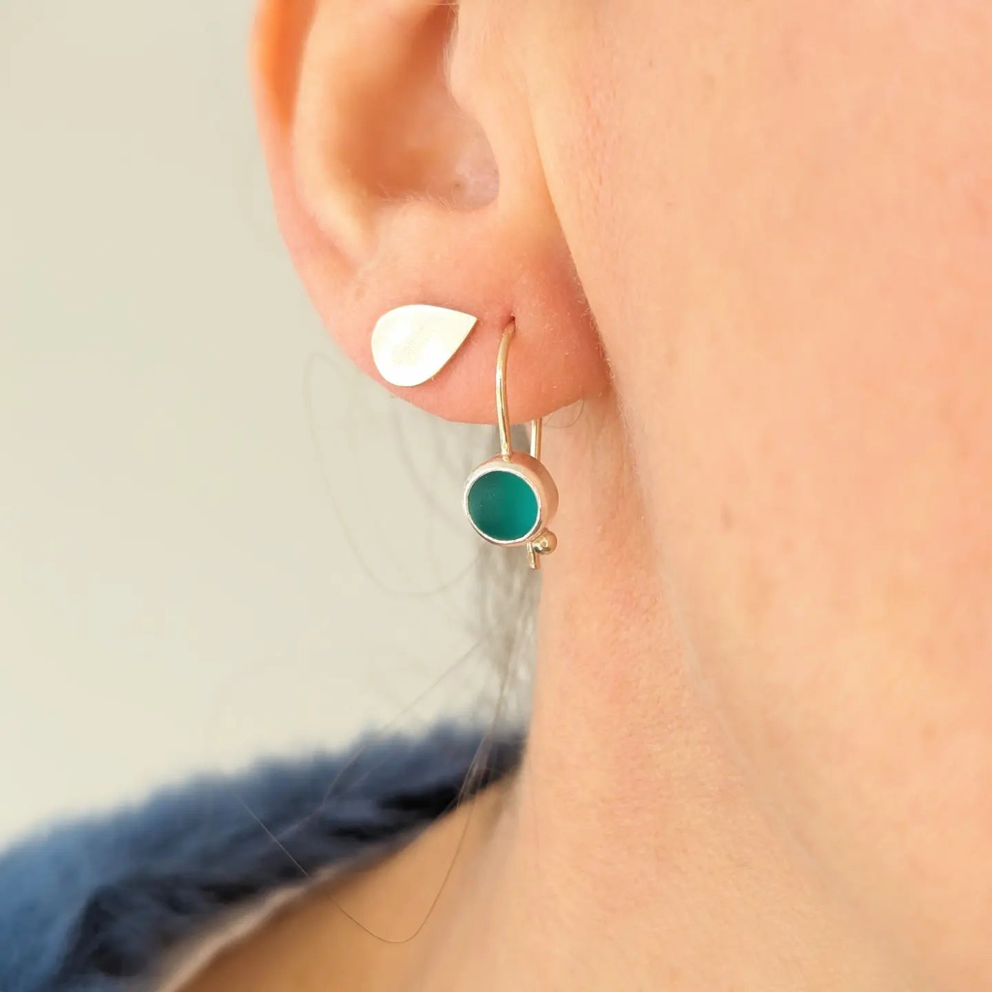 Teal sea glass drop earrings ALLURE Collection - Booblinka Jewellery