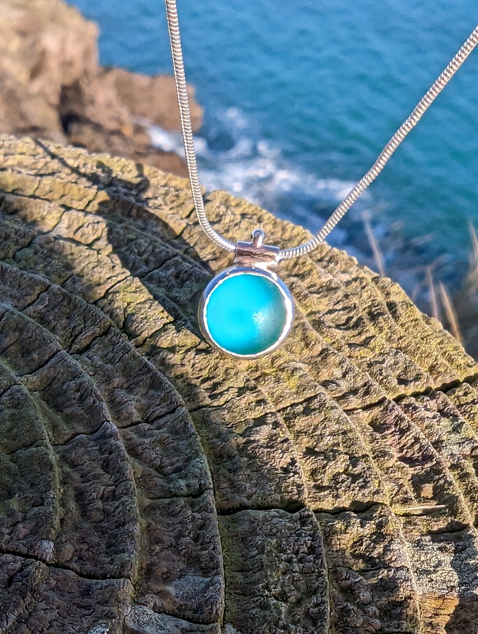Deep teal sea glass necklace Limited ALLURE Collection - Booblinka Jewellery