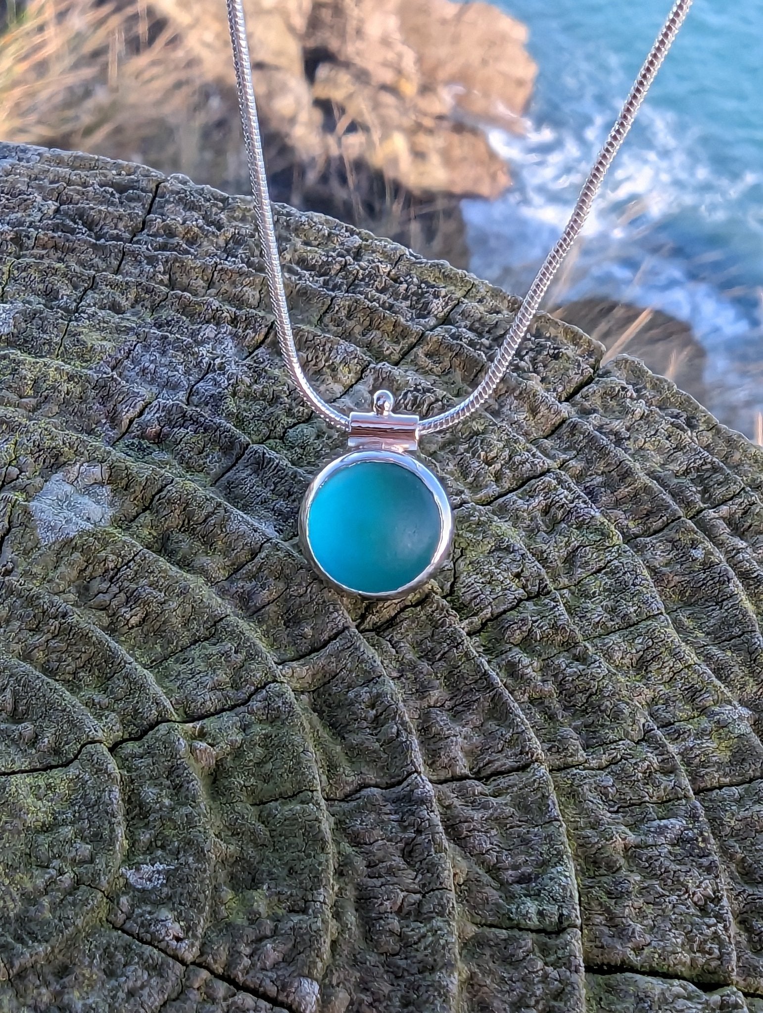 Deep teal sea glass necklace Limited ALLURE Collection - Booblinka Jewellery