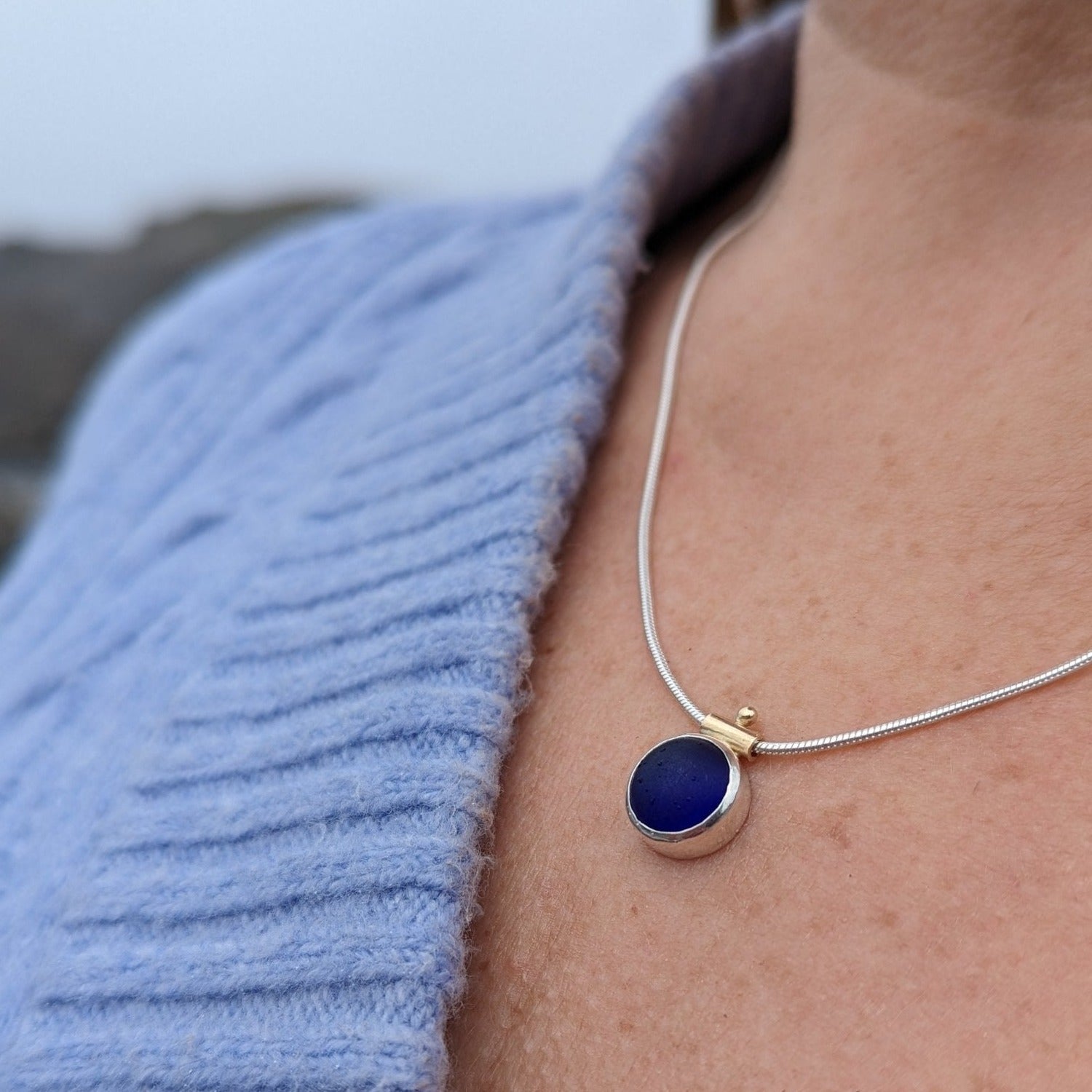 Deep cobalt blue sea glass necklace Limited ALLURE collection - Booblinka Jewellery