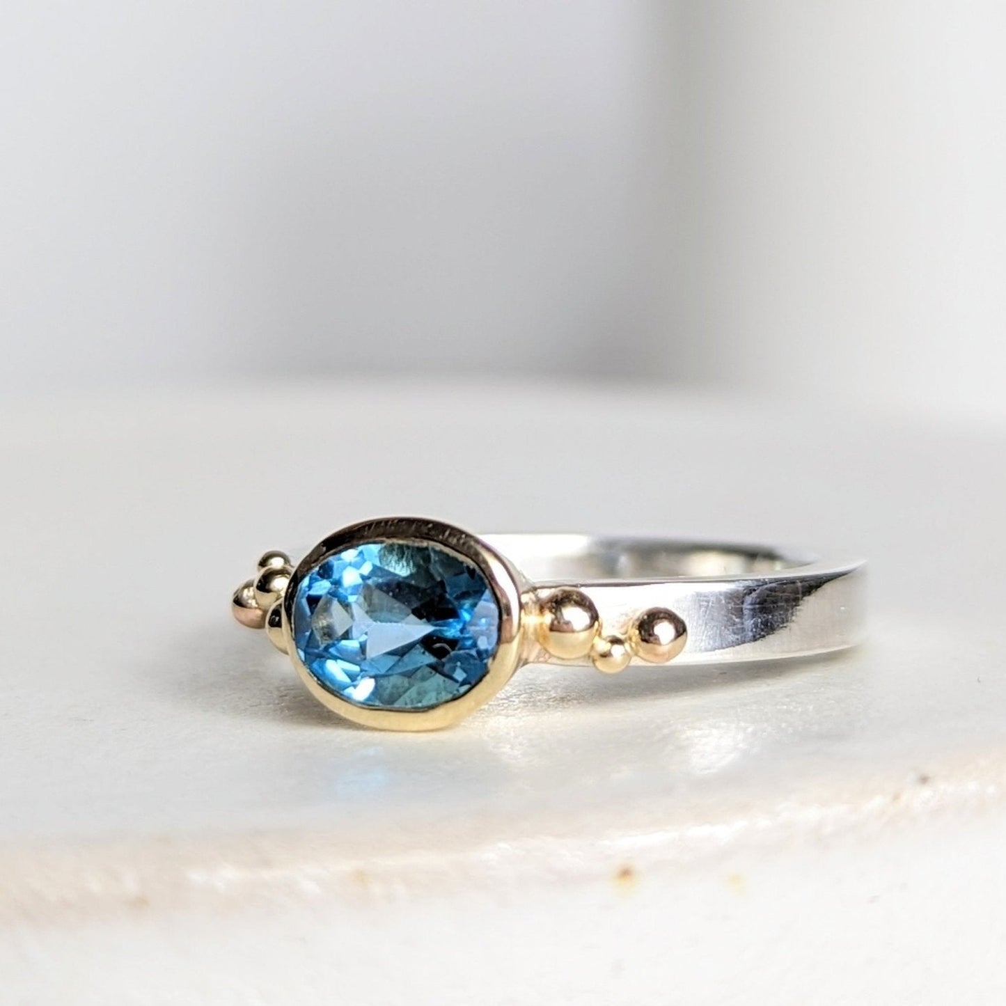 Gold and Silver Ring with Swiss Blue Topaz - Ocean collectionRingsBooblinka Jewellery