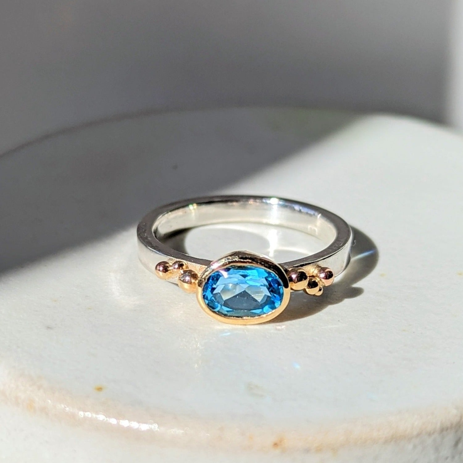 Gold and Silver Ring with Swiss Blue Topaz - Ocean collectionRingsBooblinka Jewellery