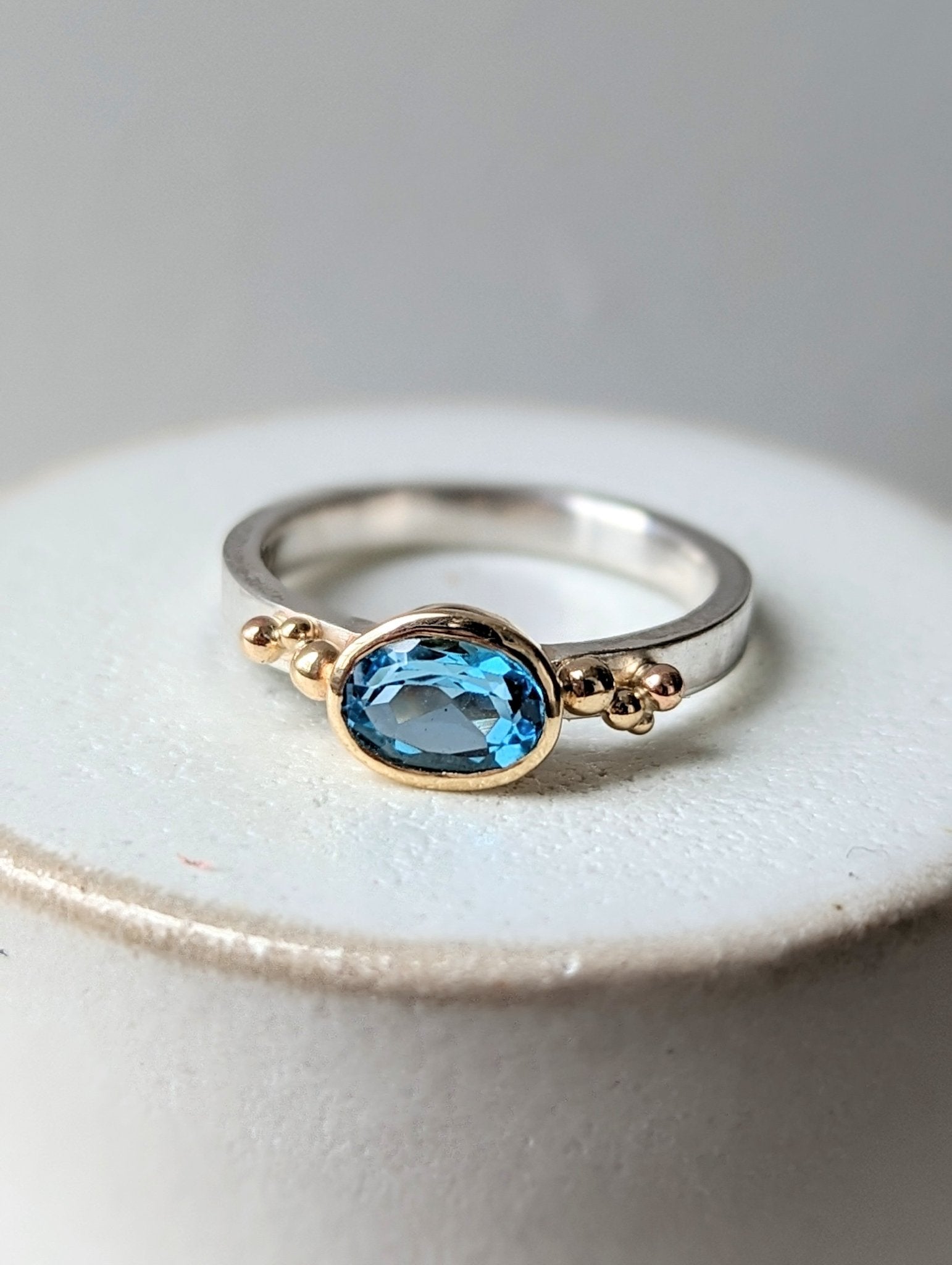 Gold and Silver Ring with Swiss Blue Topaz - Ocean collectionRingsBooblinka Jewellery