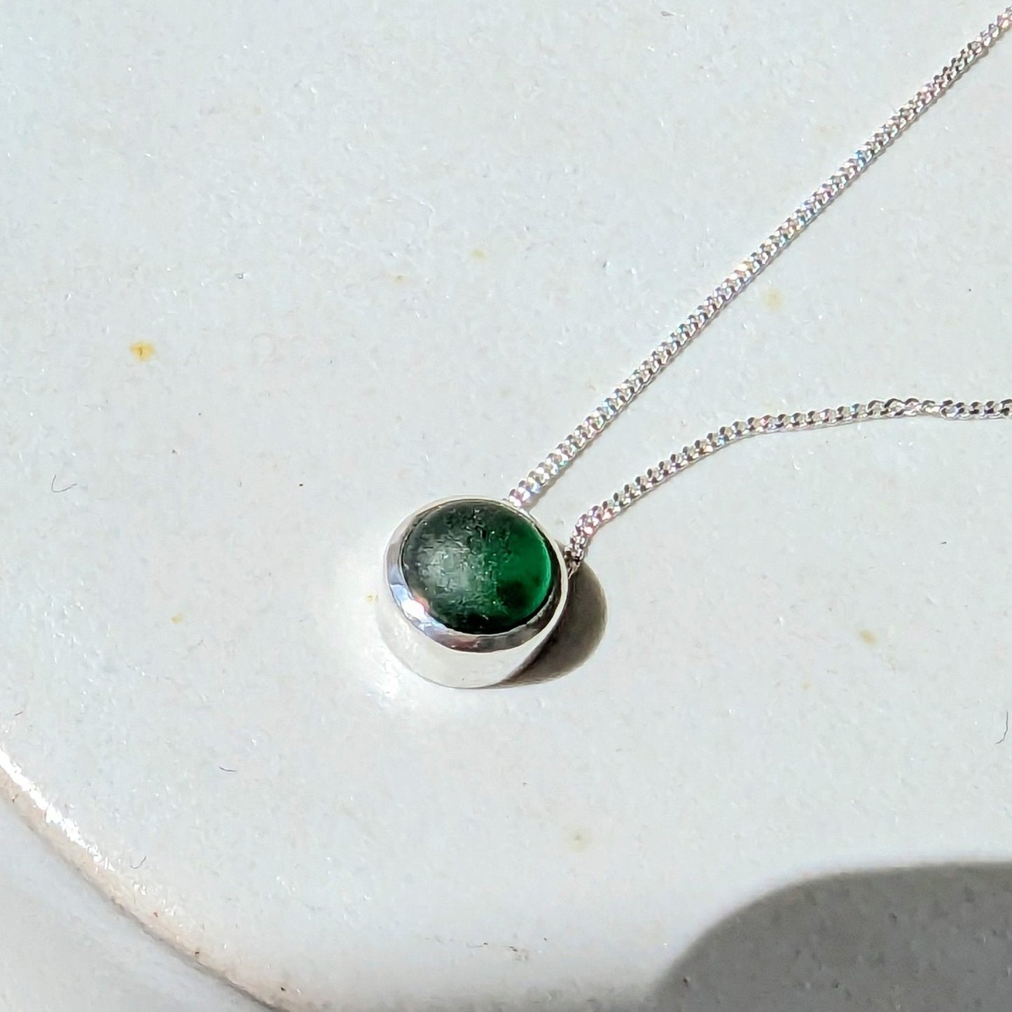 Floating Dark Green Sea Glass Silver NecklaceNecklacesBooblinka Jewellery