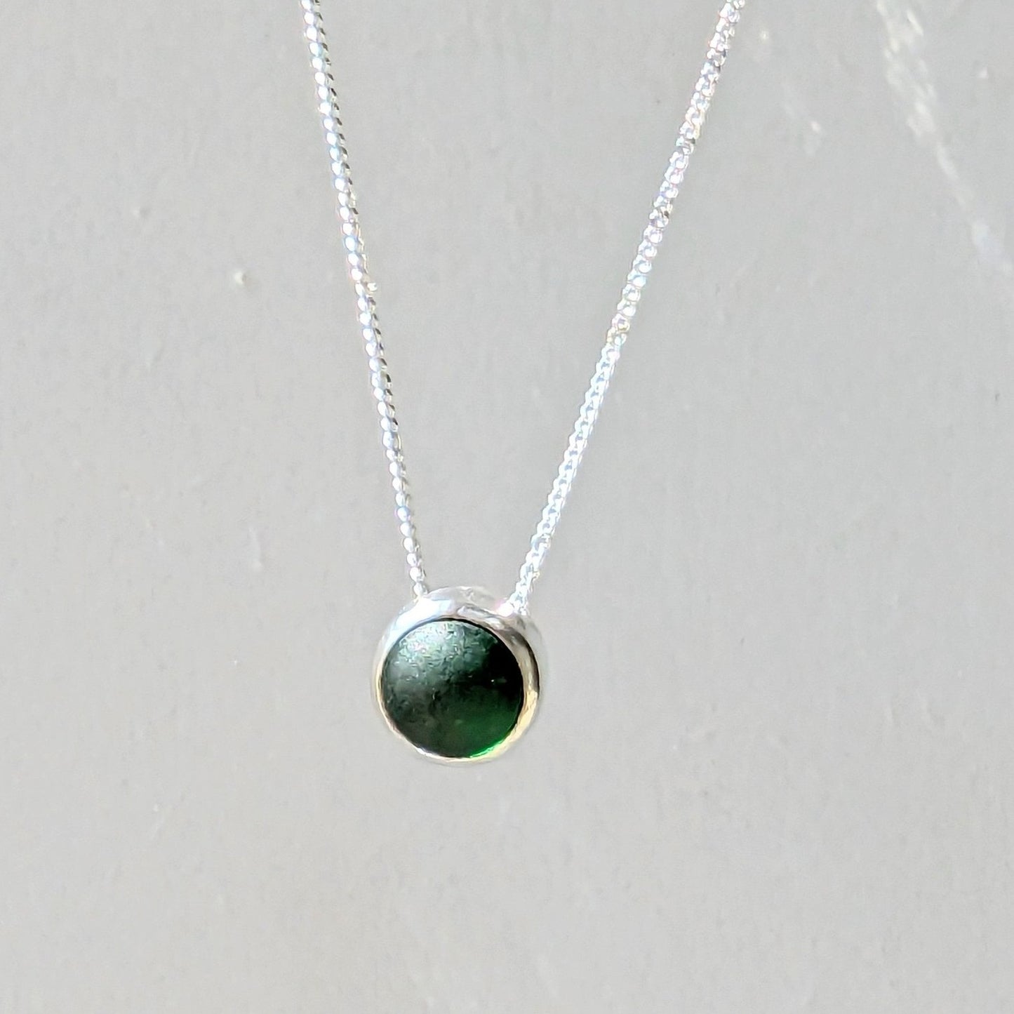 Floating Dark Green Sea Glass Silver NecklaceNecklacesBooblinka Jewellery