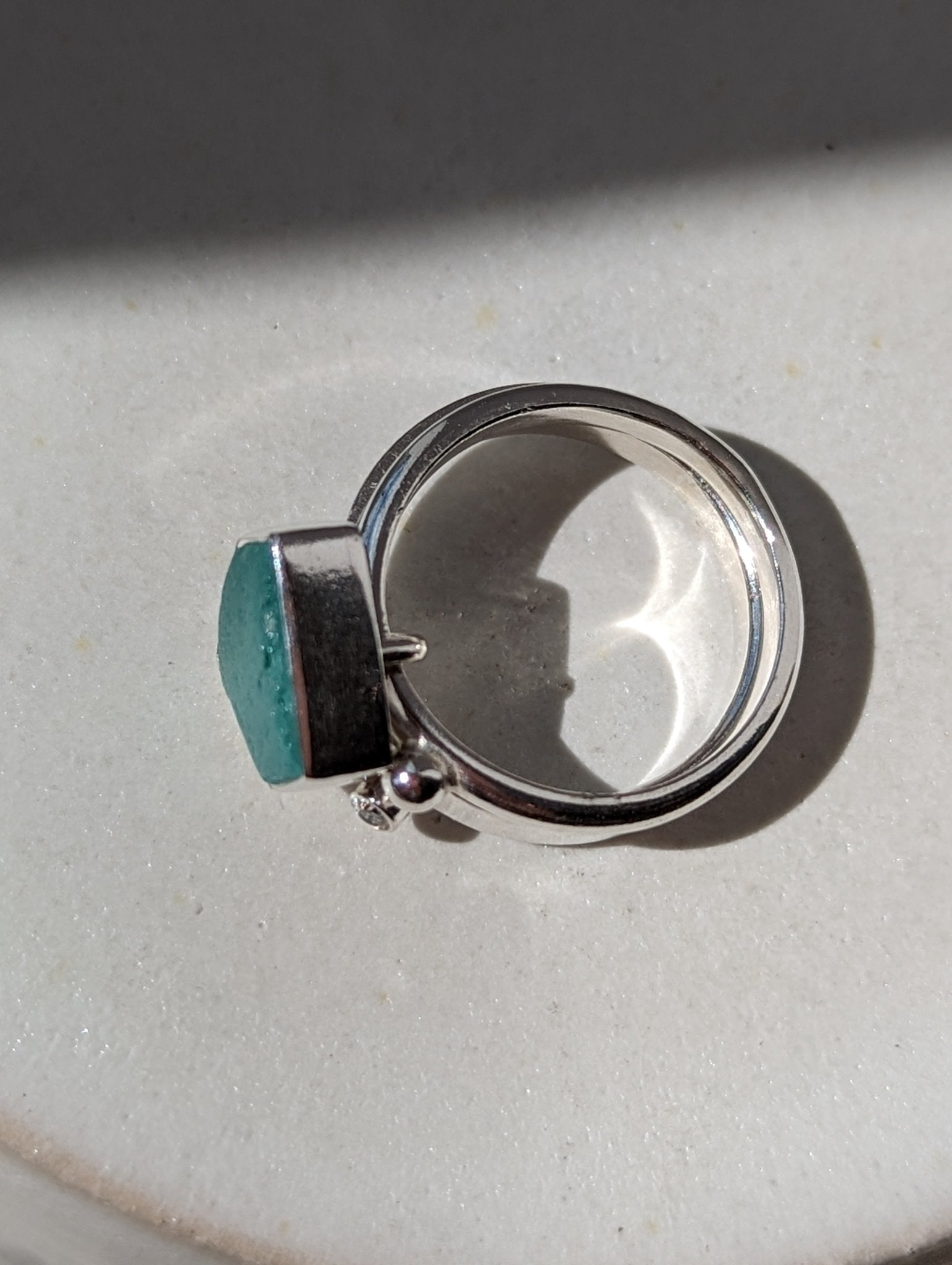 Aqua Blue Sea Glass Spinning Ring - Booblinka Jewellery