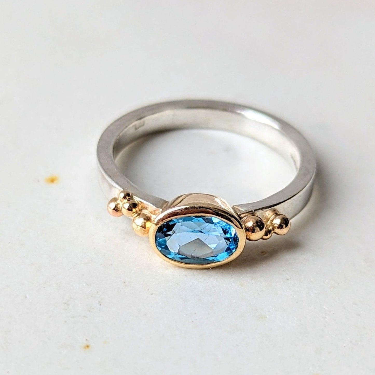 Gold and Silver Ring with Swiss Blue Topaz - Ocean collectionRingsBooblinka Jewellery