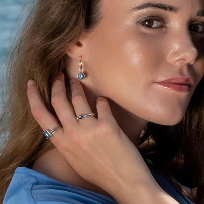 Gold Swiss Blue Topaz Charm Hoop Earrings - Ocean CollectionEarringsBooblinka Jewellery