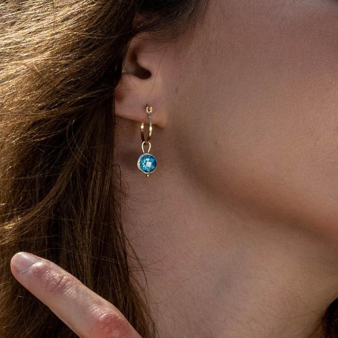 Gold Swiss Blue Topaz Charm Hoop Earrings - Ocean CollectionEarringsBooblinka Jewellery
