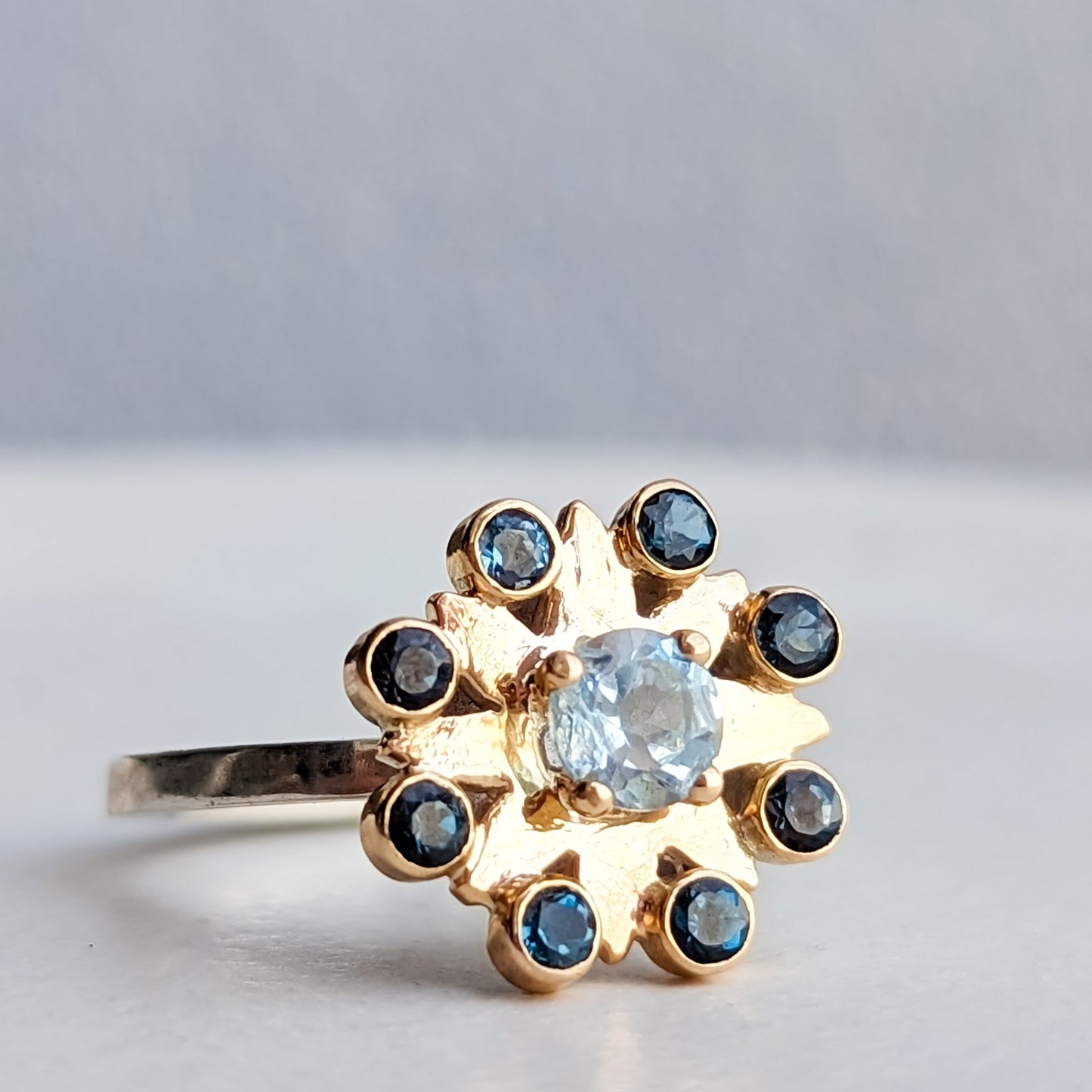 Flower Gold and Silver Cluster Ring with Sky Blue & London Blue TopazRingsBooblinka Jewellery